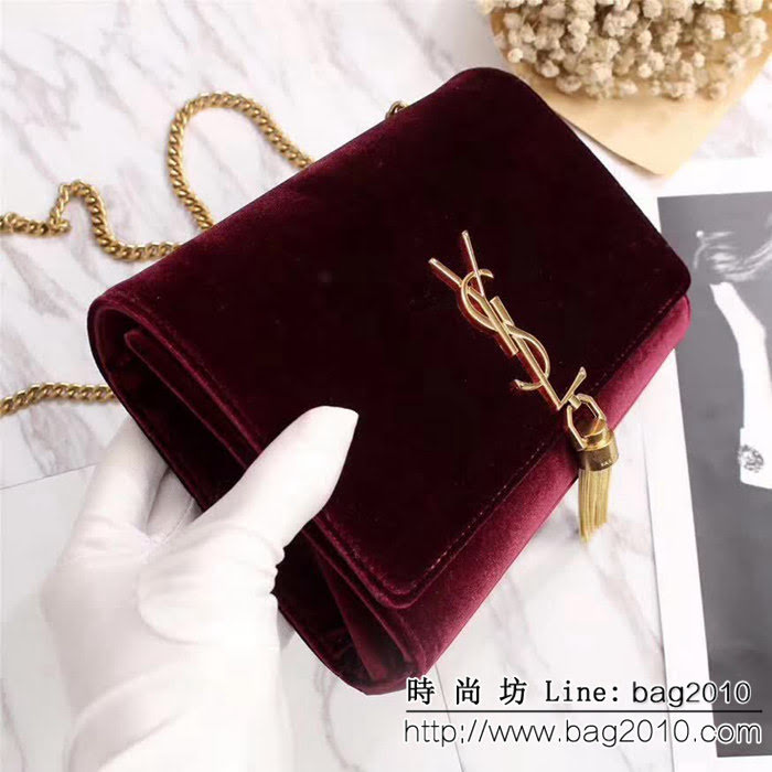 YSL聖羅蘭 最新款 天鵝絨 流蘇鏈條包 可當手包用 26820 YAS1223